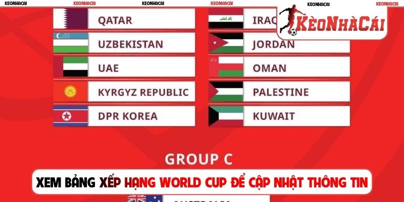 Xem bảng xếp hạng World Cup để cập nhật thông tin